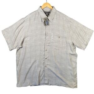 R&R CASUALS Men's XXL Beige Plaid Short Sleeve Button Up Shirt